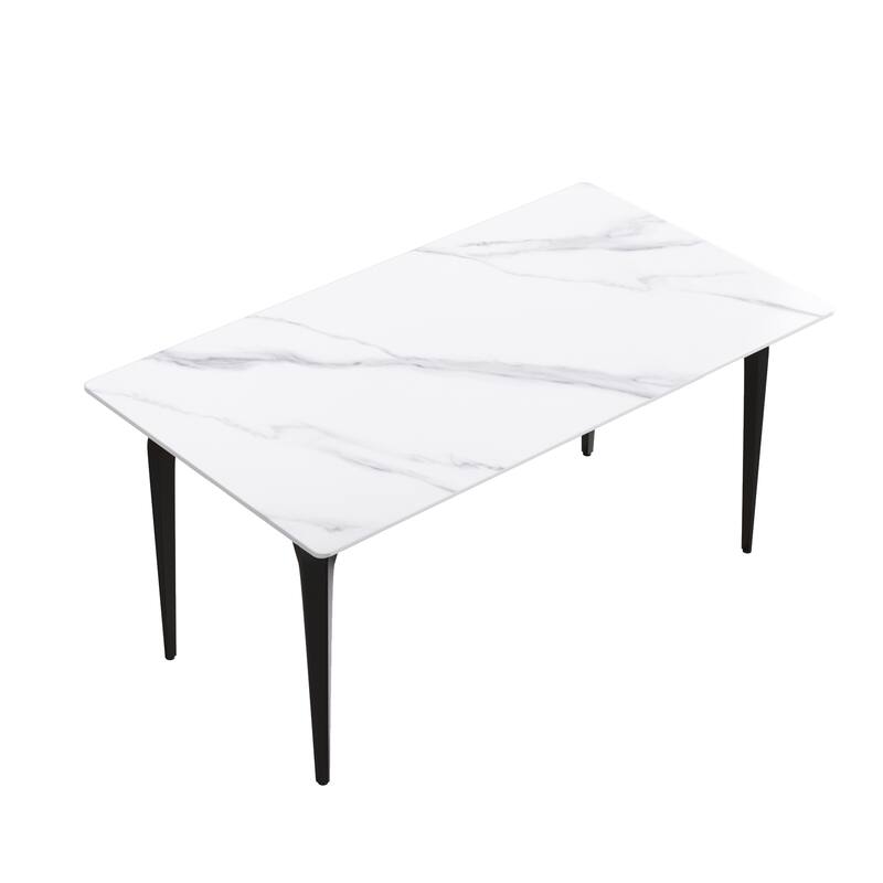63" Light Luxury Marble Dining Table, Rectangular Sintered Stone Top and Carbon Steel legs