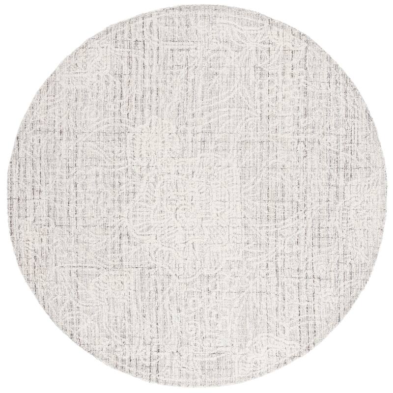 SAFAVIEH Handmade Ebony Dita Modern Floral Wool Rug - 6' Round - Grey/Ivory
