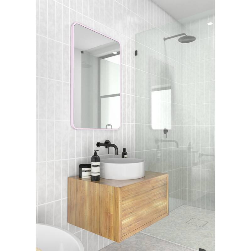 Glass Warehouse 32 in. H x 22 in. W Radius Corner Stainless Steel Framed Mirror