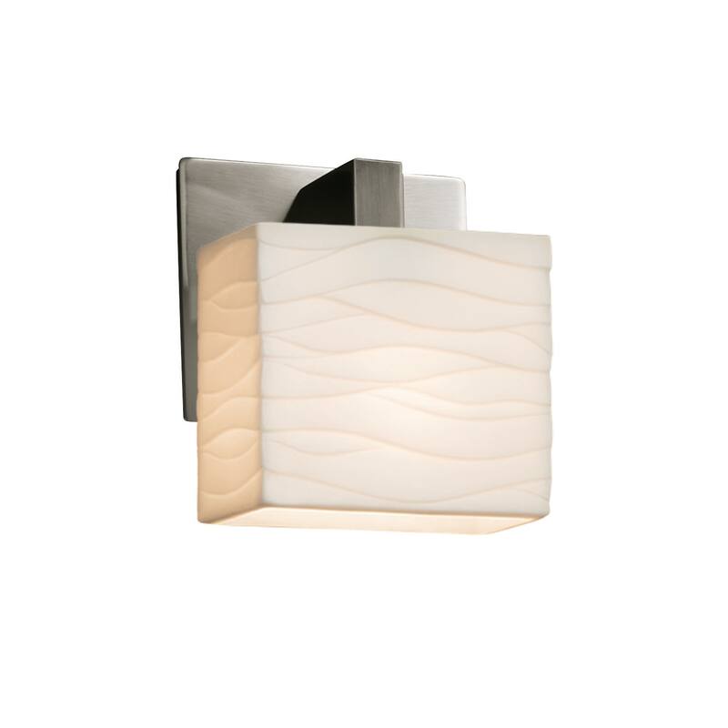 Porcelina? Modular 1-light ADA Brushed Nickel Wall Sconce, Waves Rectangle Shade