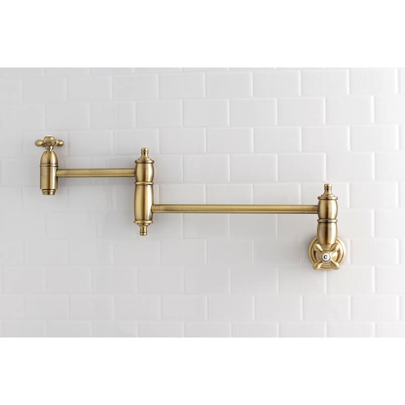 Kingston Brass Restoration Wall Mount Pot Filler Kitchen Faucet - Antique Brass