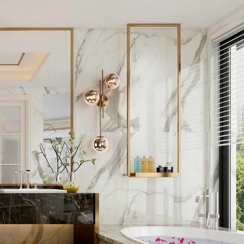 Bola Modern Gold 3-Light Chandelier Orb Glass Vanity Lights Wall Sconces