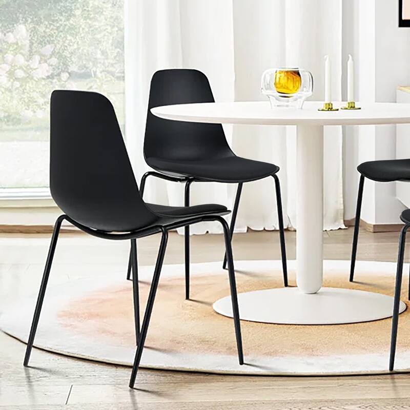 Set of 2 Plastic Dining Side Chairs Padded Cushion For Party Office Kitchen Rental Restaurant Metal Legs Indoor Outdoor Patio