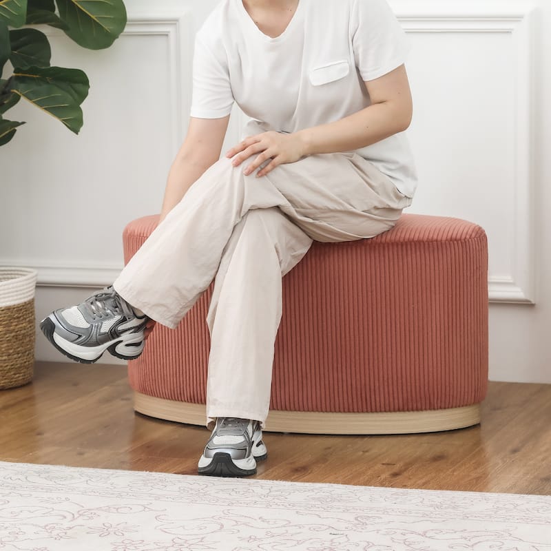 Adeco Velvet Upholstered Bench Oval Ottoman for Bed End Entryway