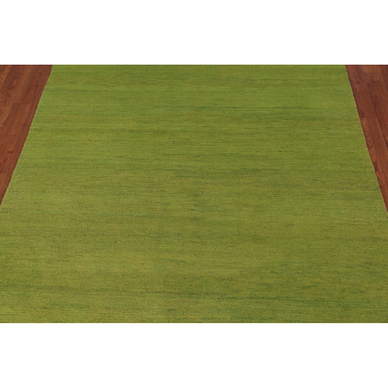 Green Gabbeh Modern Area Rug Hand-Knotted Wool Carpet - 4'9" x 6'4"