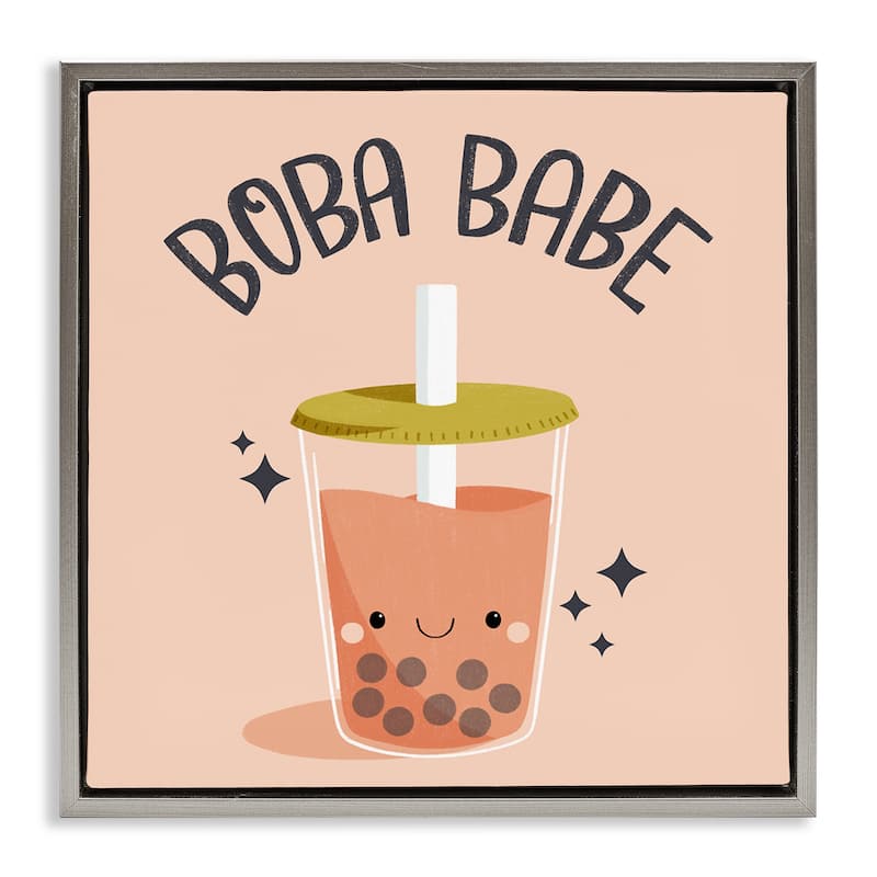 Stupell Boba Babe Bubble Tea Framed Floater Canvas Wall Art Design By Sarah Hickman - 25 x 25 - Grey