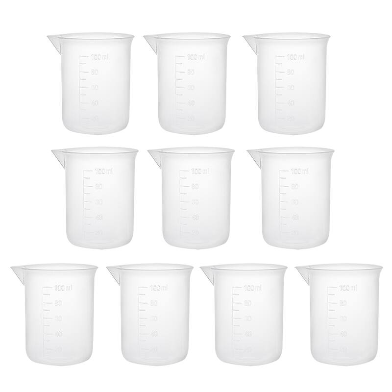 10pcs Measuring Cup Labs Clear PP Plastic Graduated Beakers 100ml - Transparent