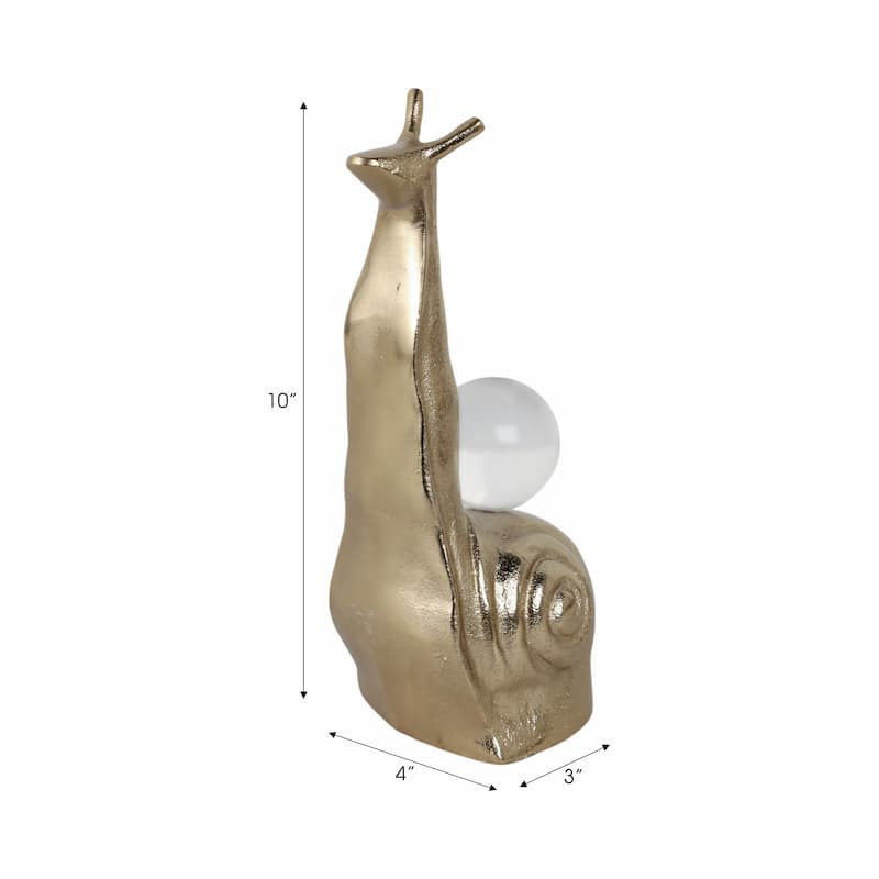 Metal and Glass Snail Figurine with Orb Accent Finish - 10" Gold - 4" x 4" x 10"