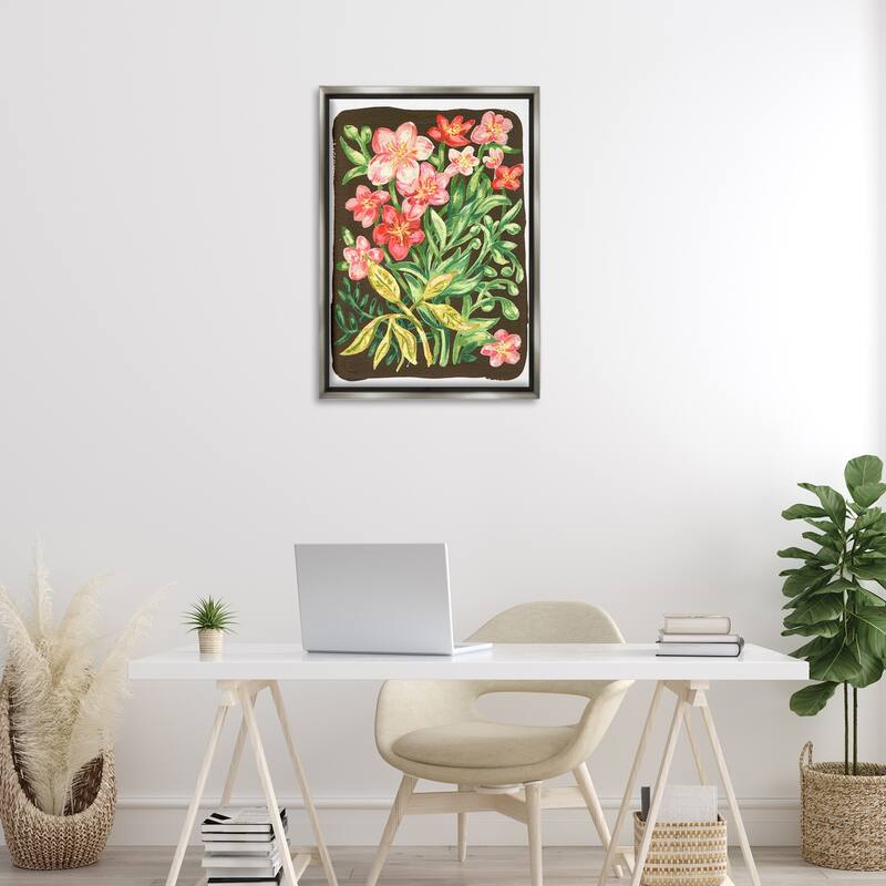 Stupell Garden Flowers on Brown Framed Floater Canvas Wall Art Design By Hannah Moren