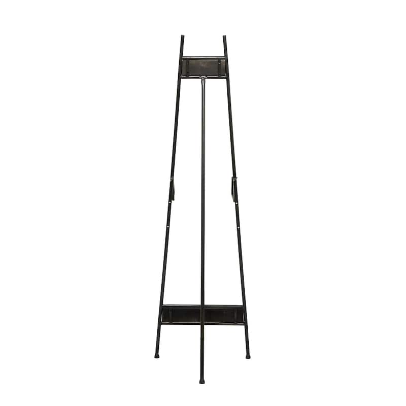 Metal Adjustable 3 Tier Display Easel with Chain Support and Wood Accents - Black - Roche River Decor