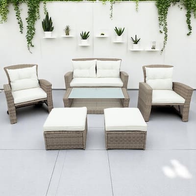 4-Piece Outdoor PE Rattan Patio Furniture Set with Cushions and Coffee Table,Wicker Conversation Set for Backyard,Balcony,Garden