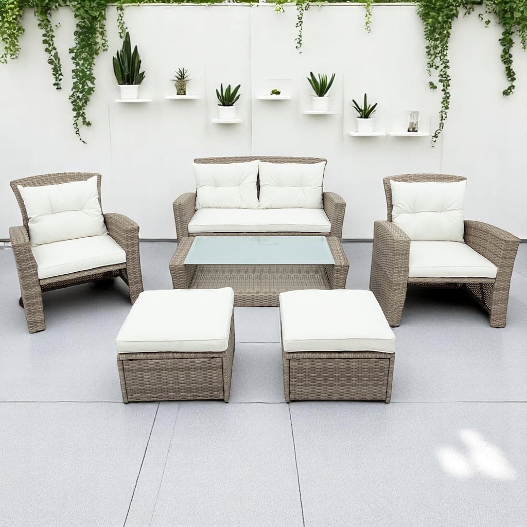 4-Piece Outdoor PE Rattan Patio Furniture Set with Cushions and Coffee Table,Wicker Conversation Set for Backyard,Balcony,Garden