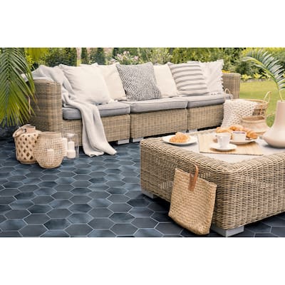Merola Tile Industrial Hex Blue 8-1/2" x 9-7/8" Porcelain Floor and Wall Tile