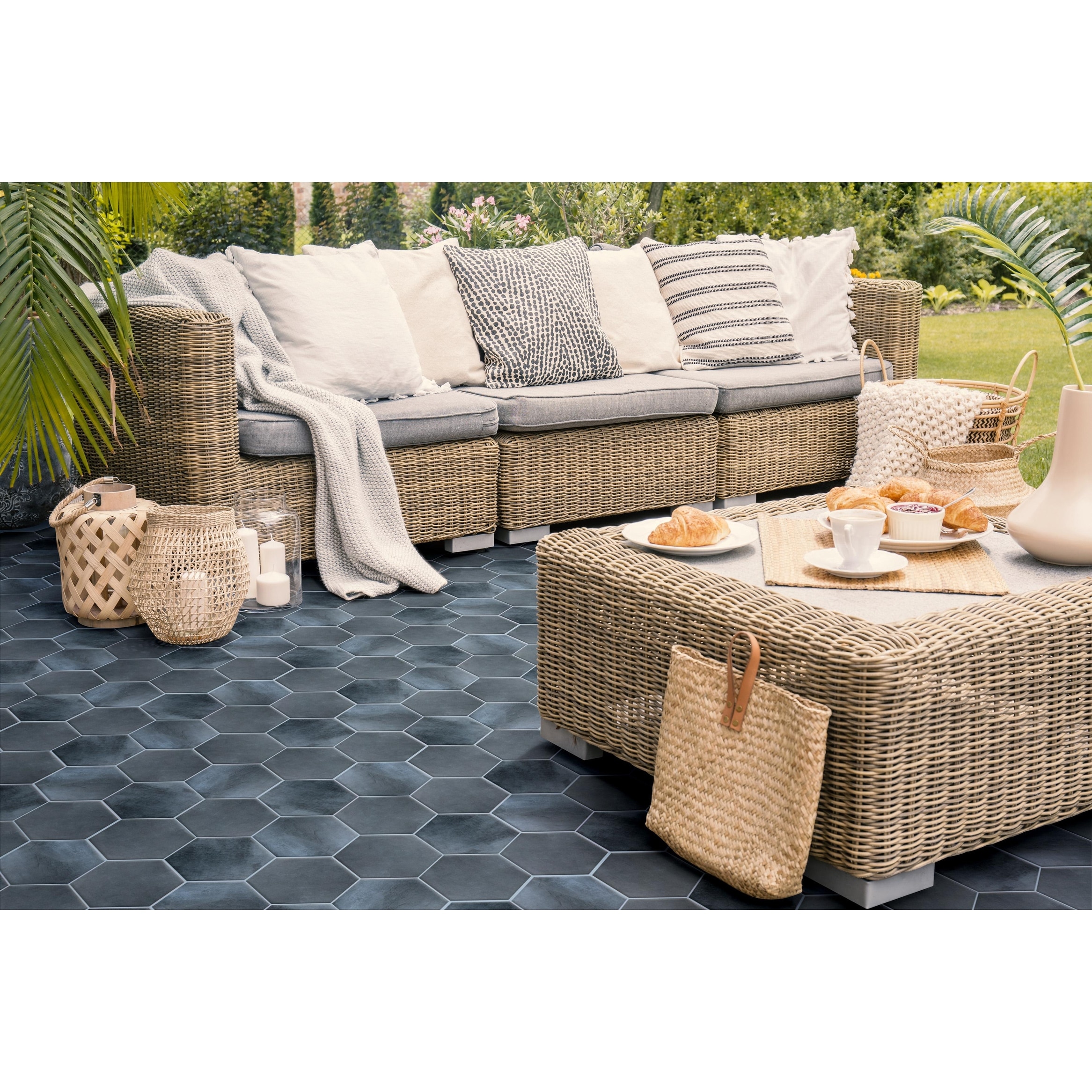 Merola Tile Industrial Hex Blue 8-1/2" x 9-7/8" Italian Porcelain Floor and Wall Tile