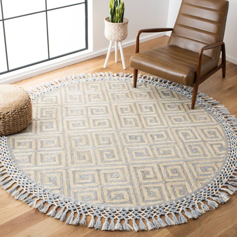 SAFAVIEH Handmade Sahara Lesly Moroccan Jute Rug - 6' Round - Grey/Beige