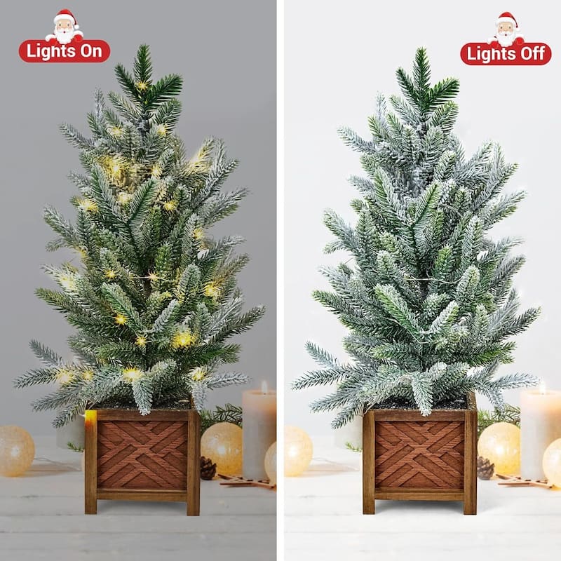 2 Ft Prelit Tabletop Mini Potted Snow Artificial Christmas Tree for Decorations - 2FT