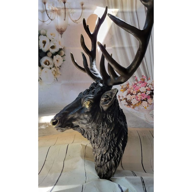 Signed Carl Kauba Life Size Elk Head Bust Bronze Figurine Sculpture Cabin Decor