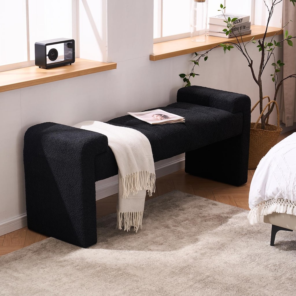 54" Boucle Bedroom Bench with Channel Tufted Modern Entryway Bench Window Bench End of Bed Bench
