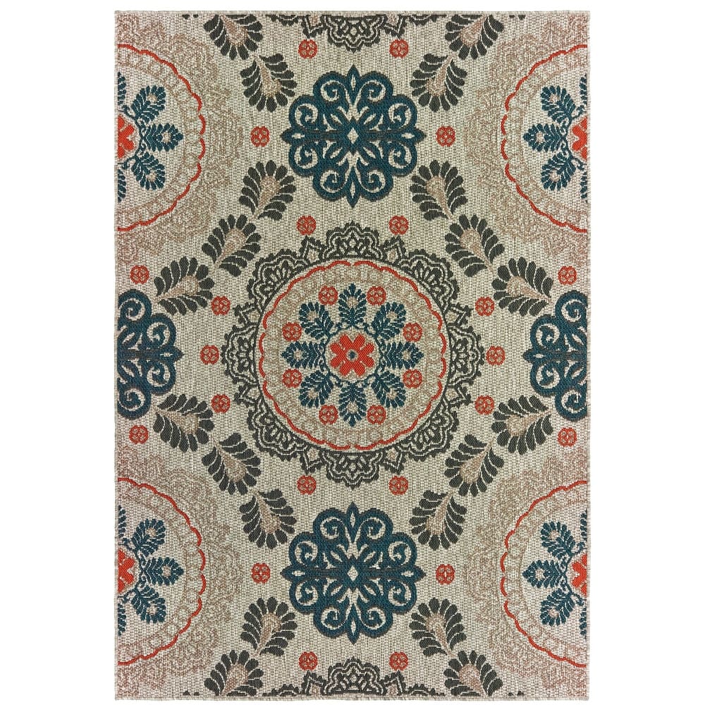 Vista Home Higgins Medallions Grey/ Blue Indoor/ Outdoor Area Rug