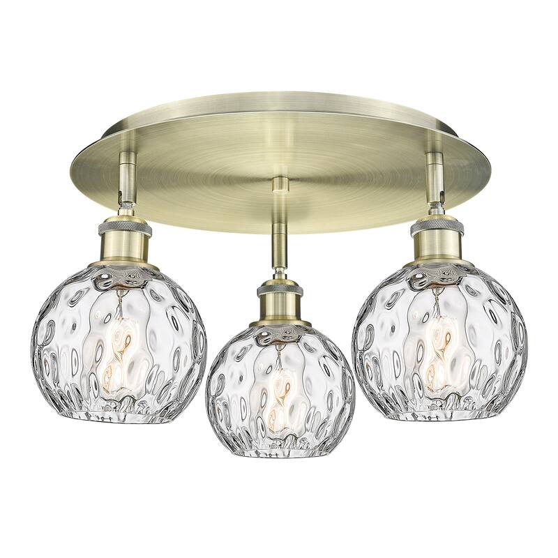 Innovations Lighting Athens Water Glass - 3 Light 18" Flush Mount - Antique Brass/Clear Water Glass
