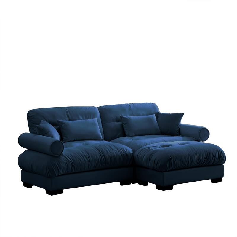 93.7" Velvet 2-Seater Sectional Sofa with Ottoman & Pillows