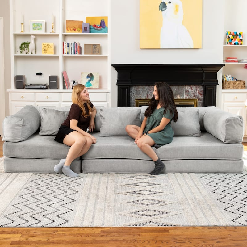 Jaxx Unsofa Modular Convertible Sectional Sofa with Fold Out King Sleeper Bed - 3-Seat Sofa. - Performance Microvelvet Mouse Grey