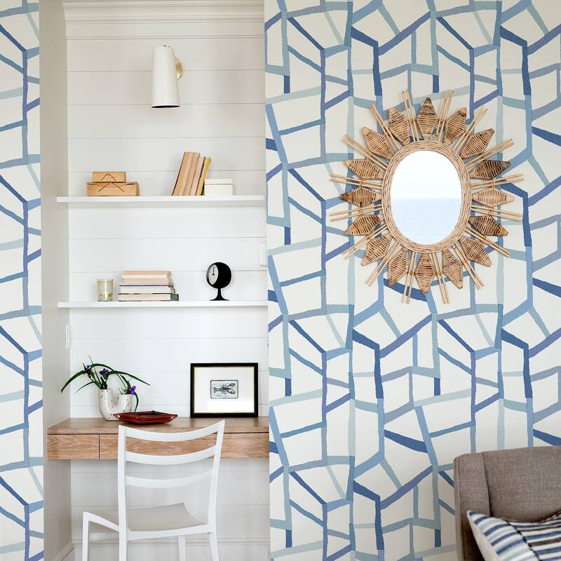 A-Street Prints Tate Blue Geometric Linen Wallpaper