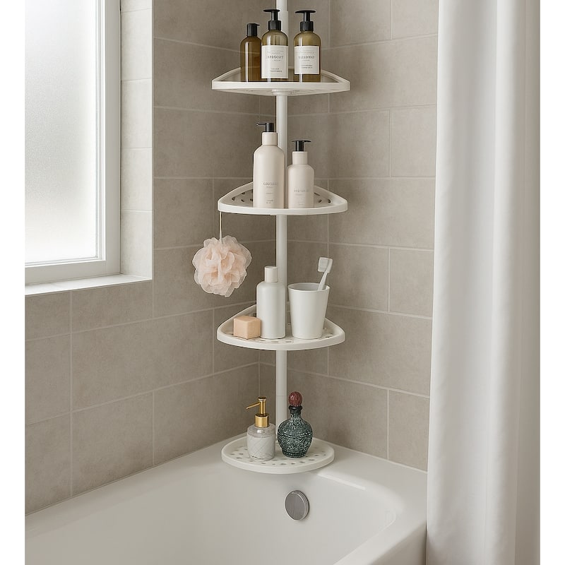 4-Tier White Corner Tension Pole Shower Caddy - White