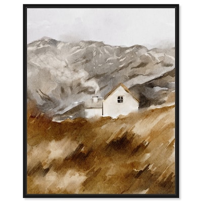 Art Remedy House In The Mountains Framed Landscape 1 Piece Canvas Wall Art Watercolor Style