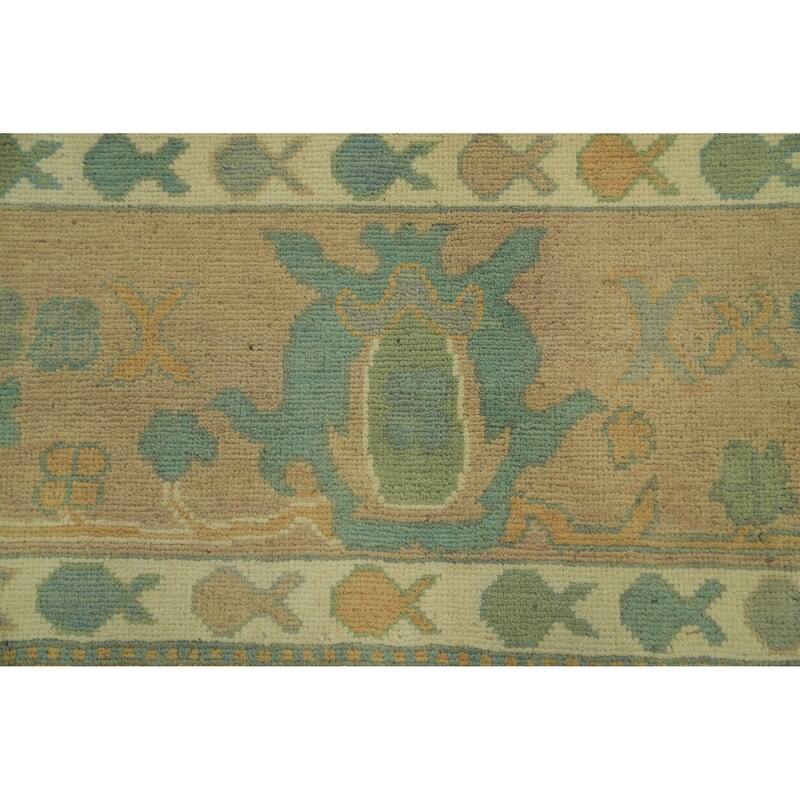 Vegetable Dye Floral Oushak Turkish Area Rug, Floral Geometric Carpet - 10' 6'' X 7' 10''