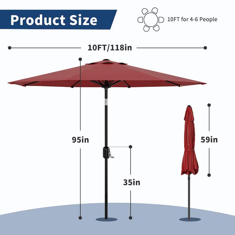 Coromose 10ft Patio Umbrella, Crank Lift & Push Button Tilt, for Yard, Deck, Pool