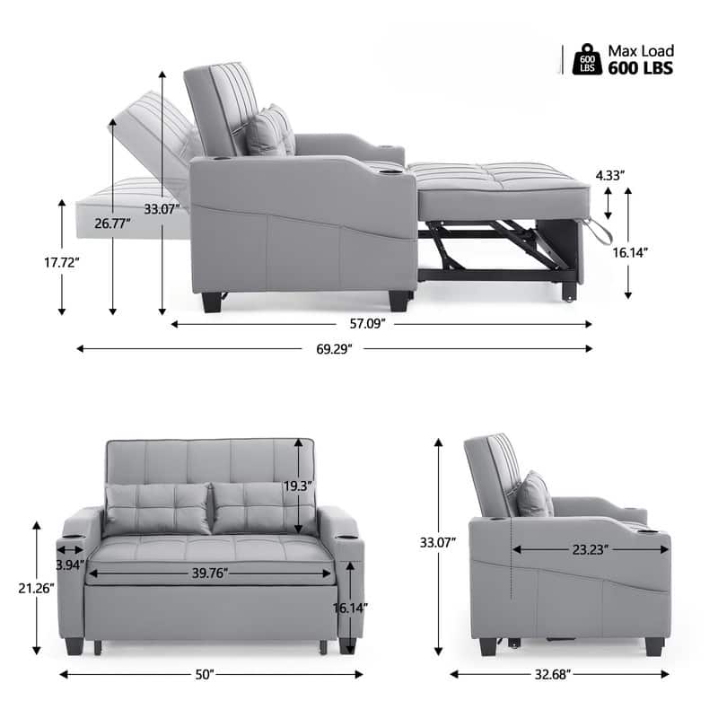 Tufted Upholstered Leather Sleeper Sofa Bed