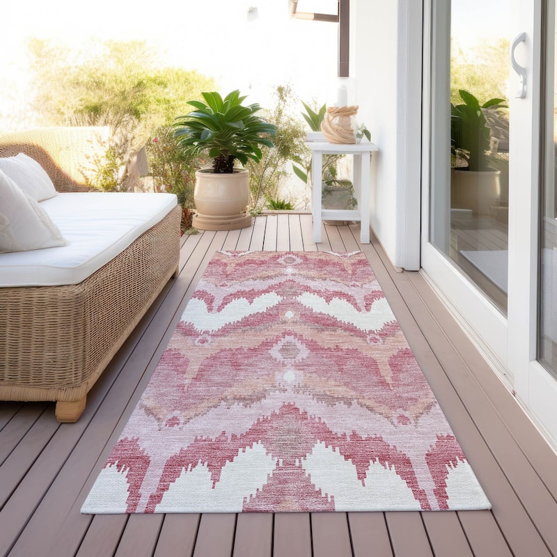 Machine Washable Indoor/ Outdoor Chantille Boho Ikat Rug - Blush - 2'3" x 7'6"