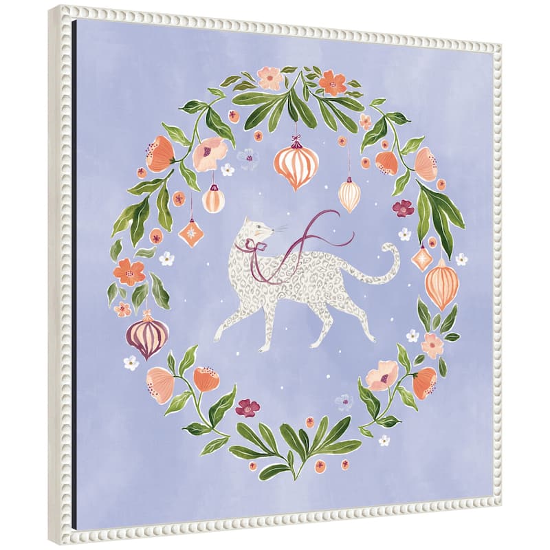 Kate and Laurel JL Cat Botanical Wreath by Jill Labieniec Framed Canvas Wall Art Print - 22x22