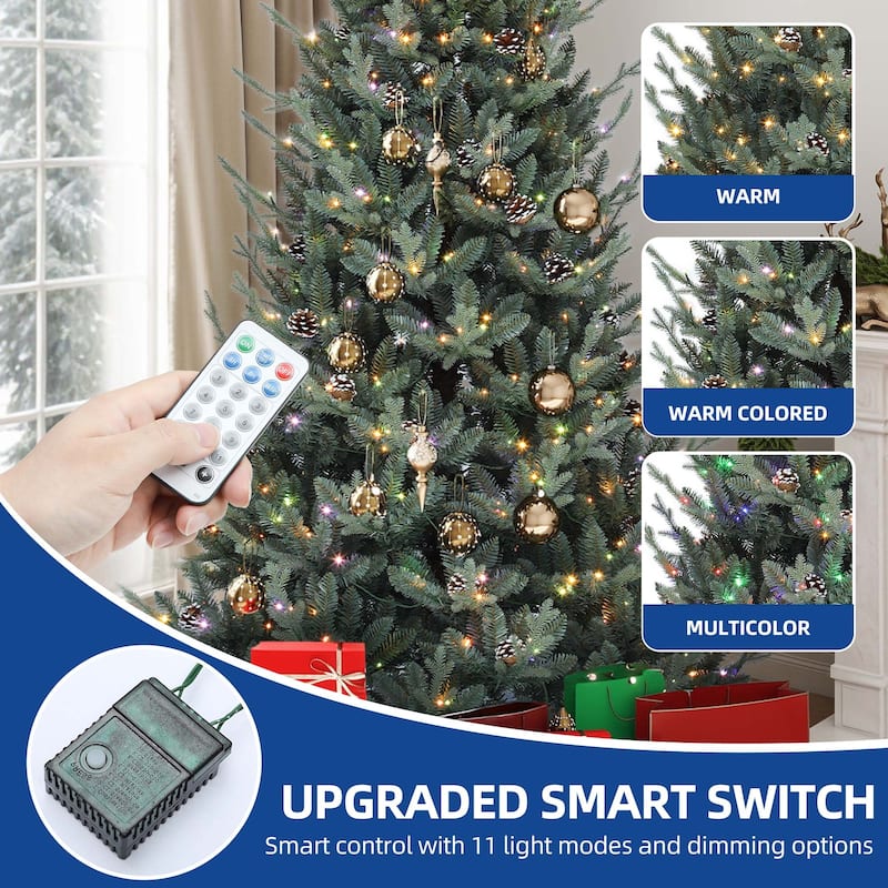 6/7.5FT Pre-Decorated Artificial Hinged Holiday Xmas Tree with 51 Pine Cones