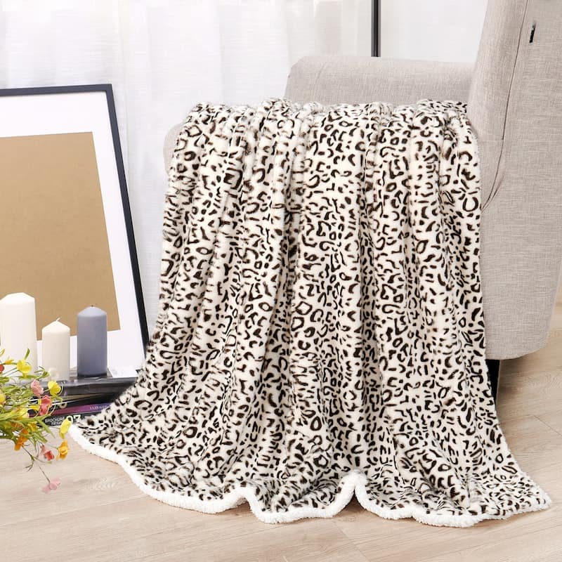 Breathable Cozy FauxFur Snow Leopard Throw