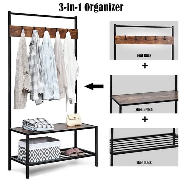 Shop Costway 3 In 1 Industrial Coat Rack Shoe Bench Entryway Hall