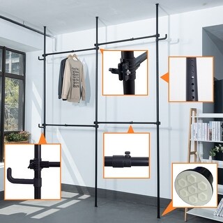 3-Tier Adjustable Clothing Rack Closet Rack Double Rod Hanging Clothes ...