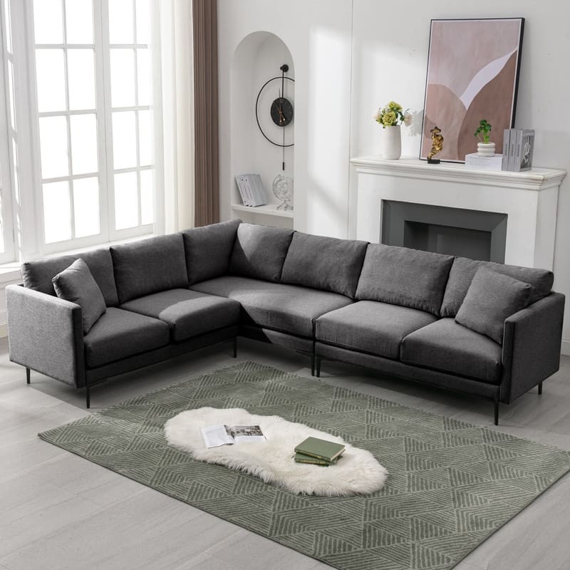 Mixoy Modular Sectional Sofa, L-Shaped Couch with Linen Fabric, Corner Couches and Sofas for Living Room - Dark Grey - Left Facing