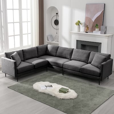 Mixoy Modular Sectional Sofa, L-Shaped Couch with Linen Fabric, Corner Couches and Sofas for Living Room