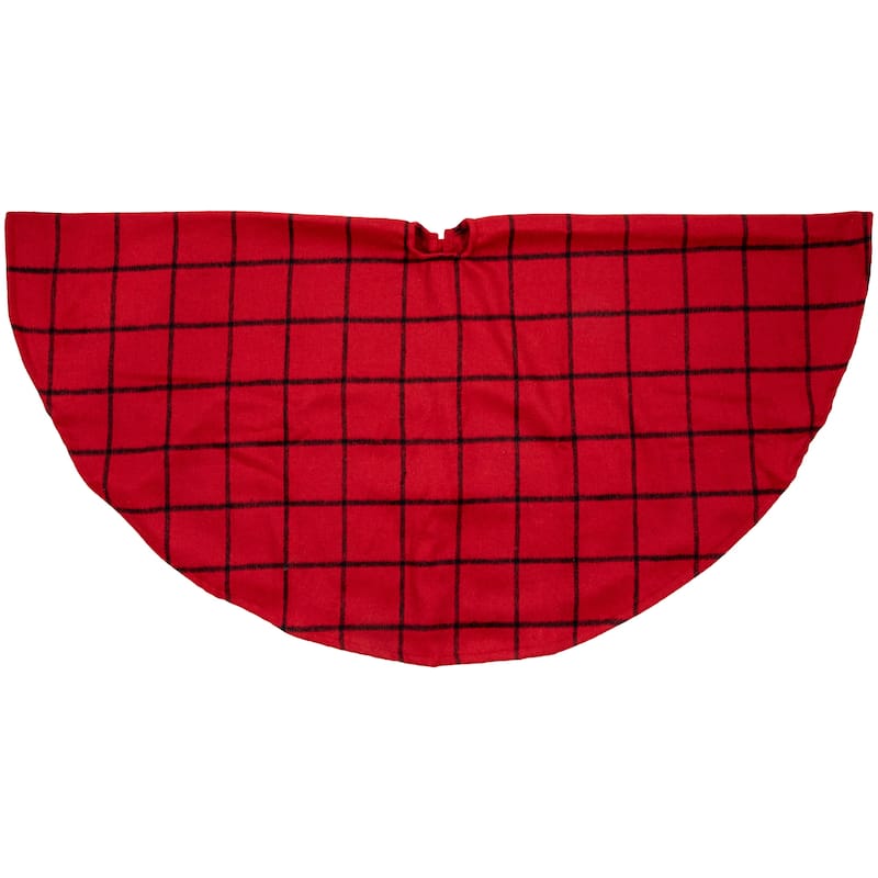48" Red Flannel Christmas Tree Skirt with Buttons