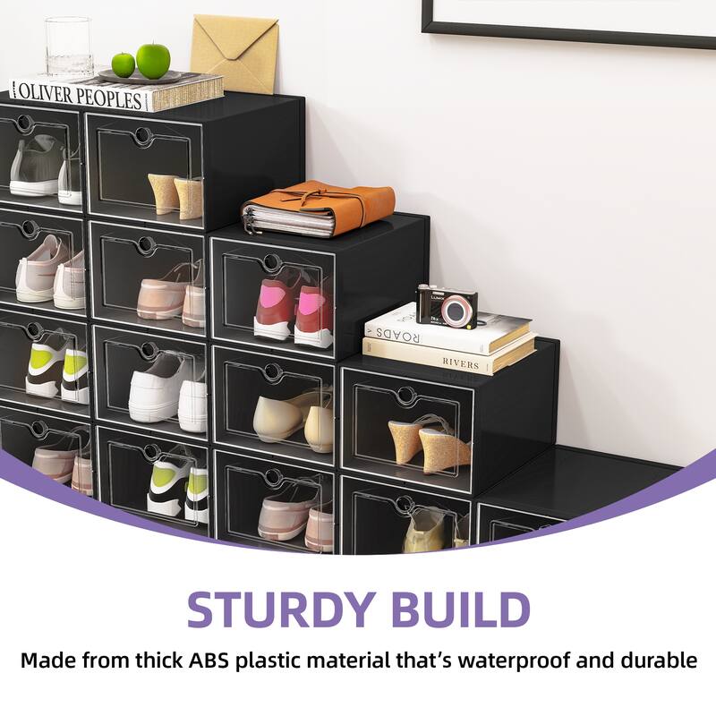 Moasis XL 24 Pack Shoe Storage Boxes Clear Plastic Stackable Shoe Organizer
