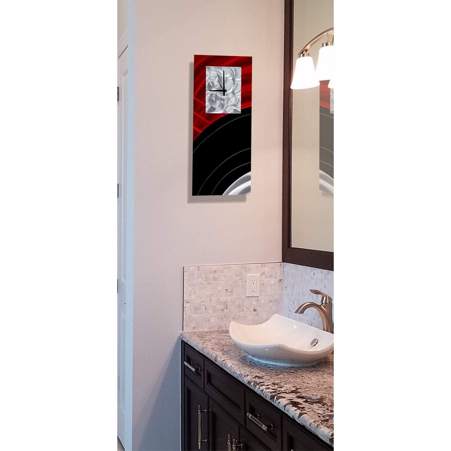 Shop Statements2000 Metal Wall Clock Art Modern Red Silver Black