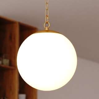 Linden 1L Gold Brass Mid-Century Modern Pendant Light White Globe Glass - 12-in W x 13.5-in H x 12-in D