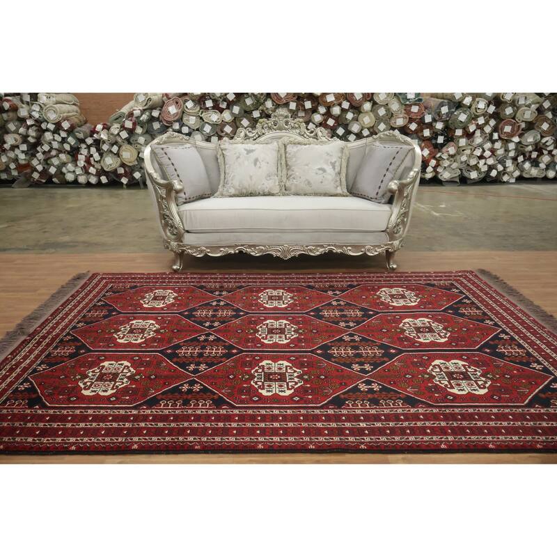 Hand Knotted Oriental 100% Wool Carpet Traditional Geometric Red Balouch Area Rug - 9' 7'' X 6' 6''