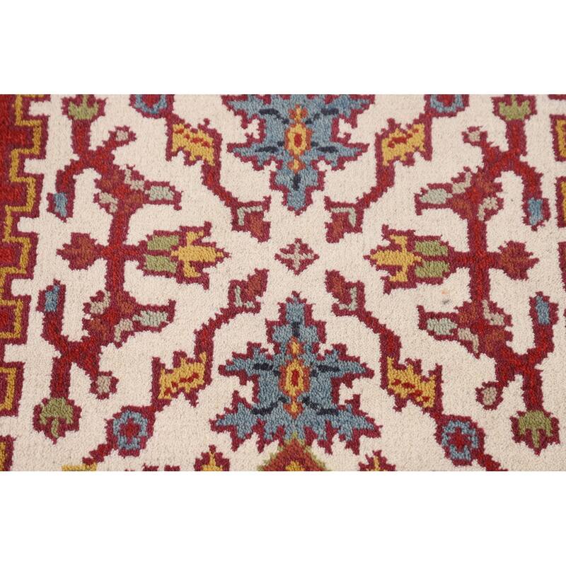 Ivory Geometric Heriz Serapi Oriental Runner Rug Handmade Wool Carpet - 2'7"x 10'10"