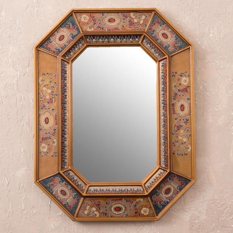 Novica Handmade Colonial Majesty Reverse-Painted Glass Wall Mirror