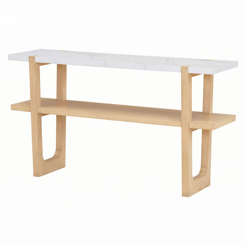 Narrow Console Table with Marble-Effect Top(Natural)