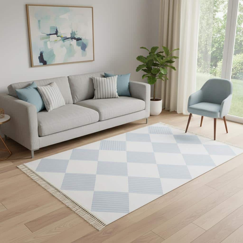 HomeRoots Gingham Modern, Contemporary Rectangle Area Rug - 5' X 7'