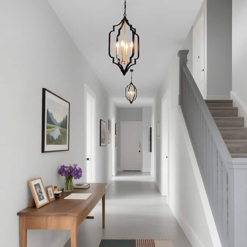 Modern 4-Light Black Gold Chandelier Metal Cage Candle Pendant Lights for Dining Room - 15" L x 15" W x 27" H